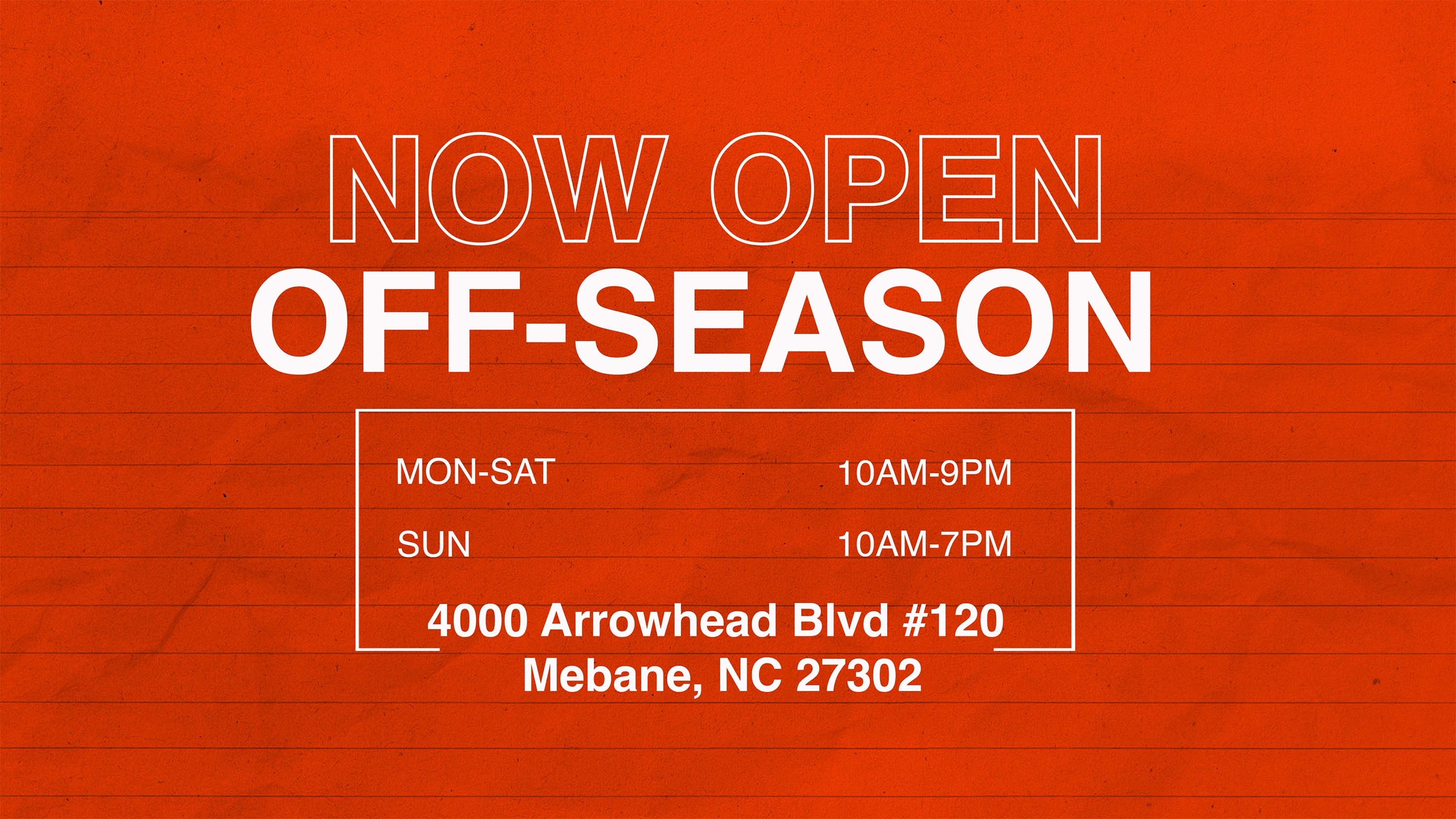Off-Season Is Now Open: Mebane, NC