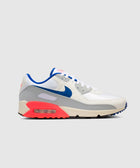 White, blue, and neon pink Air Max sneaker with visible air sole unit on white background