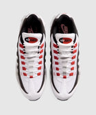 White and red mesh sneakers with black accents, top view, air max label visible