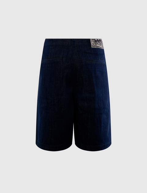 PLEATED BAGGY DENIM SHORTS