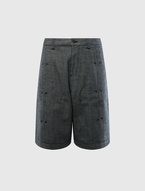 PLEATED BAGGY DENIM SHORTS