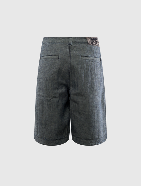 PLEATED BAGGY DENIM SHORTS