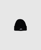 Black knit beanie with white embroidered Nike SB logo on front, streetwear accessory