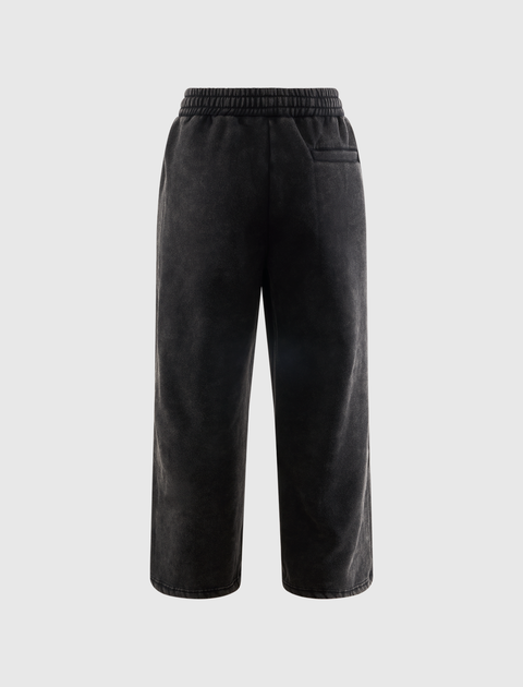 Men's black wide-leg velour lounge pants with elastic waistband and back pocket