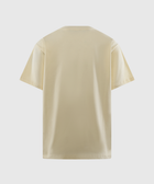 Back view of plain beige short-sleeve men's streetwear t-shirt on white background