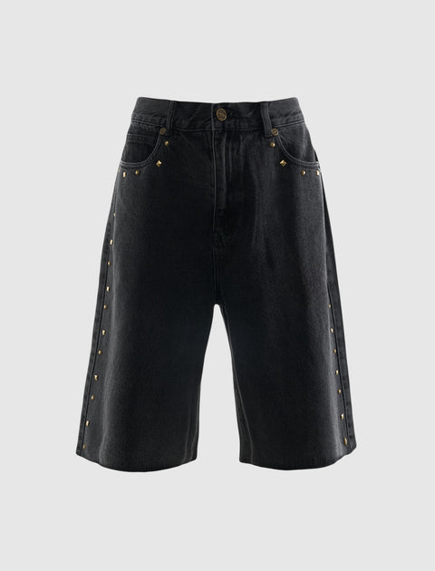 STUDDED DENIM SHORTS