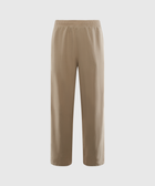 Men's tan straight-leg pants with elastic waistband, streetwear style, isolated on white