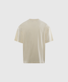 Back view of plain off-white men's streetwear t-shirt on white background