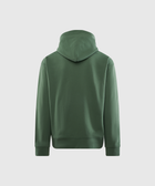 Back view of green men's streetwear hoodie on white background