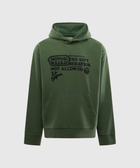 Green men's streetwear hoodie with bold black graphic text and front kangaroo pocket