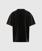 Back view of plain black short-sleeve men's streetwear t-shirt on white background