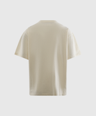 Back view of plain off-white men's streetwear t-shirt with short sleeves on white background