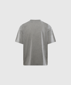 Back view of a heather grey men's short sleeve streetwear t-shirt on white background